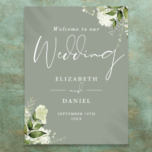 Greenery Floral Sage Green Wedding Welcome Sign