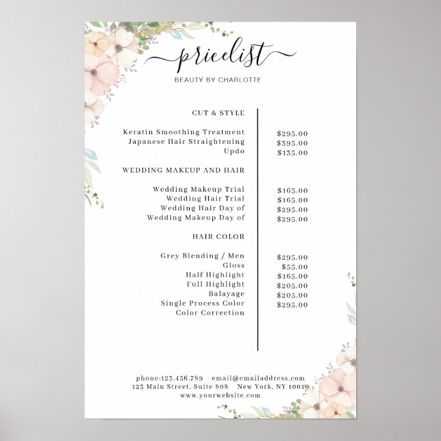 Greenery Floral Salon Price List Poster (Front)