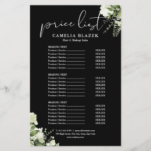 Greenery Floral Salon Service Menu Price List