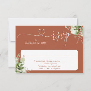 Greenery Floral Script Heart Terracotta RSVP Card