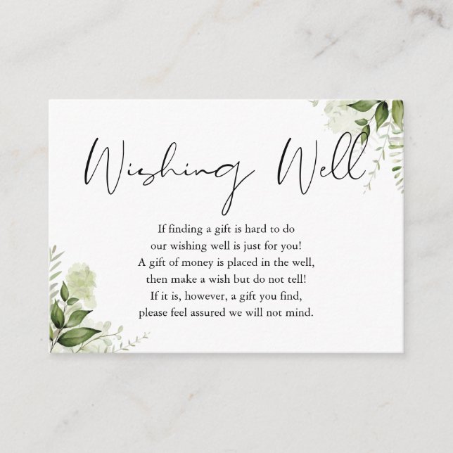 Greenery Floral Script Wishing Well Wedding Enclosure Card (Front)