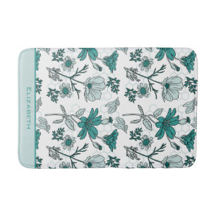 Greenery floral seamless pattern personalised name bath mat