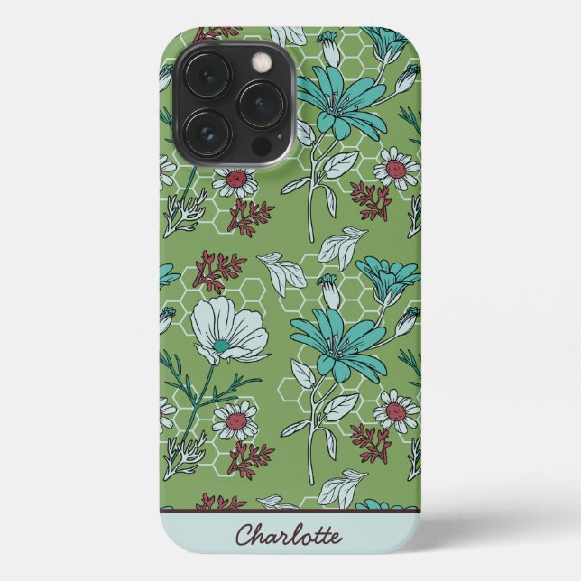Greenery floral seamless pattern personalised name iPhone case (Back)