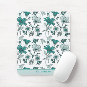 Greenery floral seamless pattern personalised name mouse mat