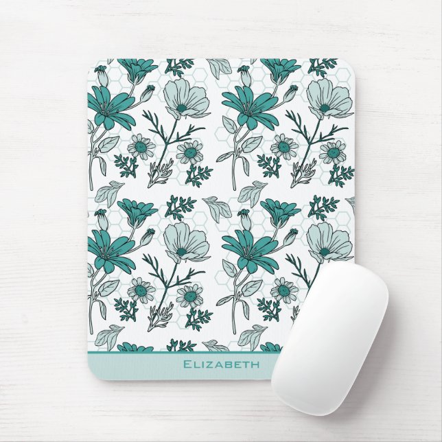 Greenery floral seamless pattern personalised name mouse mat (With Mouse)