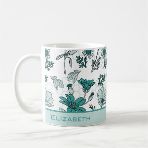Greenery floral seamless pattern personalized name coffee mug