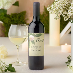 Greenery Floral Simple Elegant Wedding  Wine Label