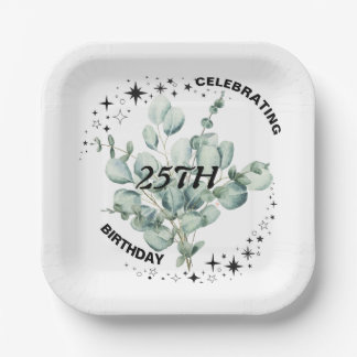 Greenery Floral Sky Star Birthday Celebration Paper Plate