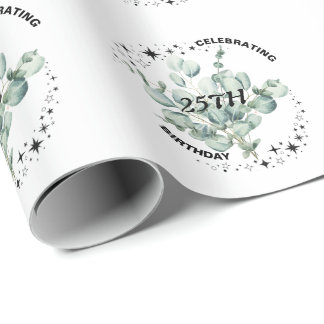 Greenery Floral Sky Star Birthday Celebration Wrapping Paper
