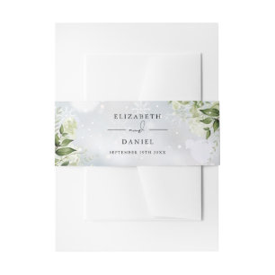 Greenery Floral Snowflakes Winter Wedding Invitation Belly Band