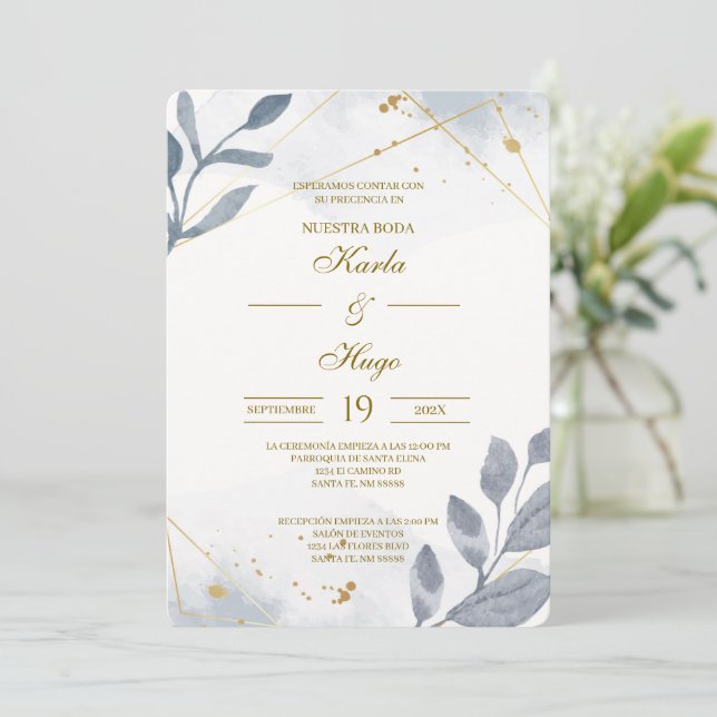 Greenery floral Spanish Wedding Invitation (Standing Front)