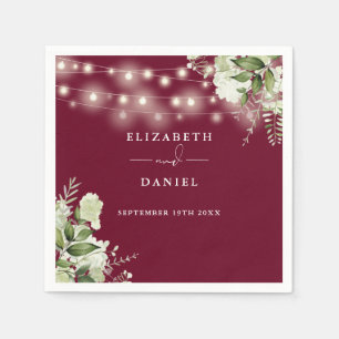 Greenery Floral String Lights Burgundy Wedding Napkin