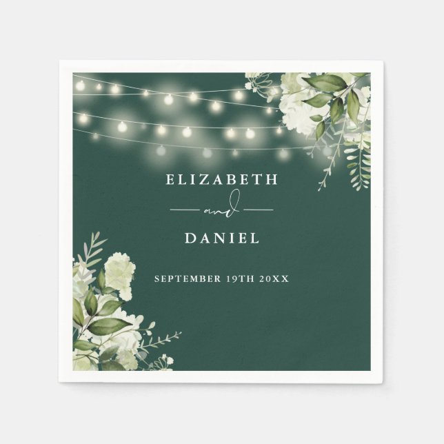Greenery Floral String Lights Emerald Wedding Napkin (Front)