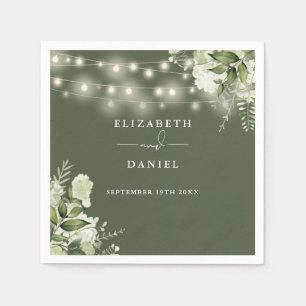 Greenery Floral String Lights Olive Green Wedding Napkin