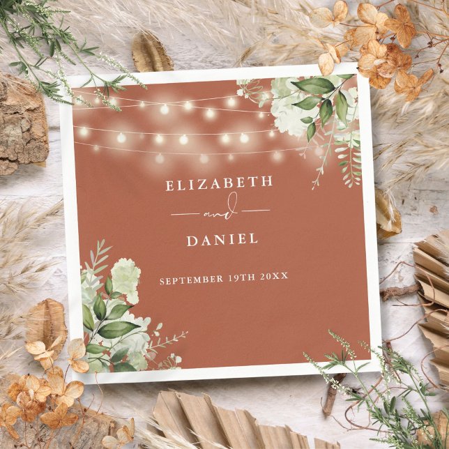 Greenery Floral String Lights Terracotta Wedding Napkin (Greenery Floral String Lights Terracotta Wedding Napkins)