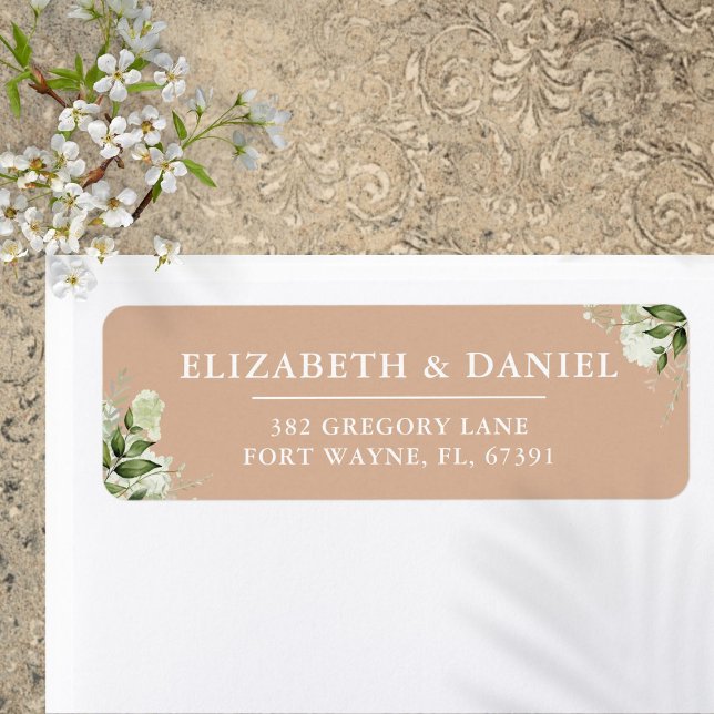 Greenery Floral Tan Wedding Return Address (Greenery Floral Tan Wedding Return Address Label)