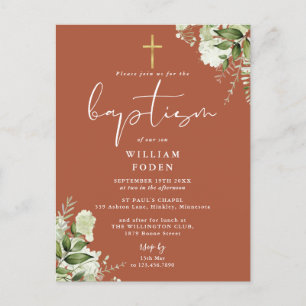 Greenery Floral Terracotta Baptism Invitation Postcard