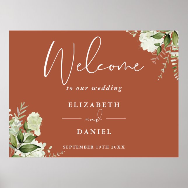 Greenery Floral Terracotta Wedding Welcome Sign (Front)