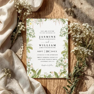Greenery Floral Tropical Elegant QR Code Wedding Invitation