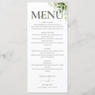 Greenery Floral Typography Monogram Wedding Menu