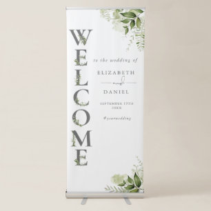 Greenery Floral Typography Wedding Welcome Retractable Banner