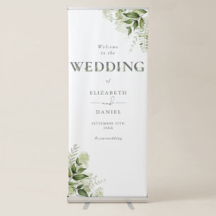 Greenery Floral Typography Wedding Welcome Retractable Banner