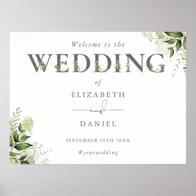 Greenery Floral Typography Wedding Welcome Sign (Front)