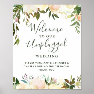 Greenery Floral Unplugged Wedding Ceremony Sign