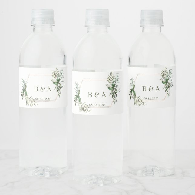 Greenery Floral Water Bottle Label (Bottles)