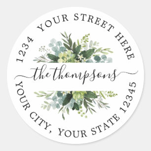 Greenery Floral Water Color Classic Round Sticker
