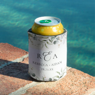 Greenery Floral Watercolor Wedding Can Cooler
