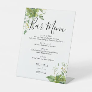 Greenery Floral Wedding Bar Menu Pedestal Sign
