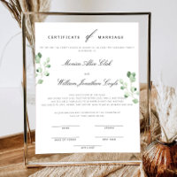 Greenery Floral Wedding Certificate Of Marriage