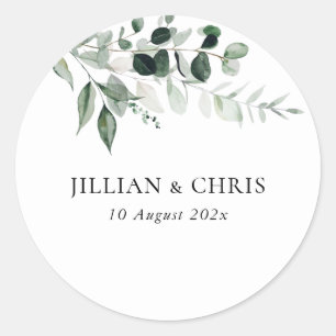 greenery floral wedding classic round sticker