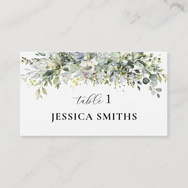 Greenery Floral Wedding Flat Place Card (Front)
