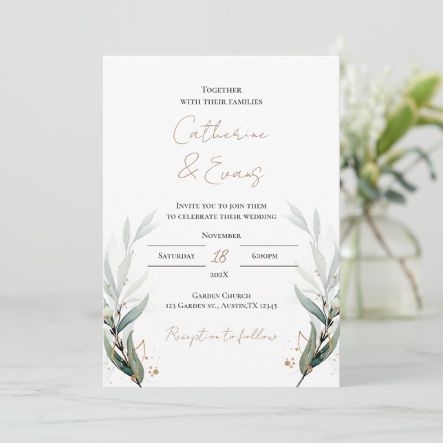 Greenery FLoral Wedding invitation (Standing Front)