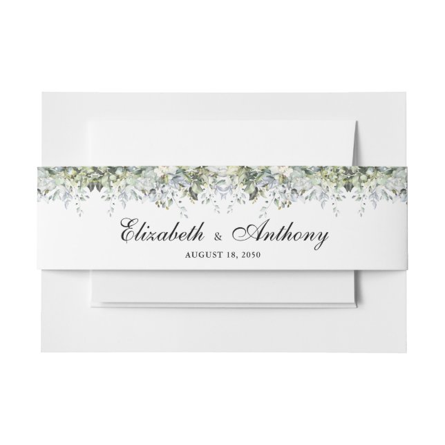 Greenery Floral Wedding Invitation Belly Band (Front Example)