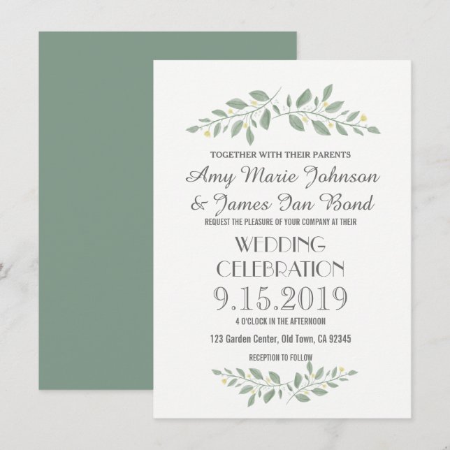 Greenery Floral Wedding Invitations (Front/Back)