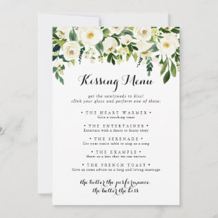 Greenery Floral Wedding Kissing Menu Game Card
