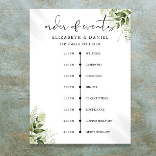 Greenery Floral Wedding Order Of Events Sign