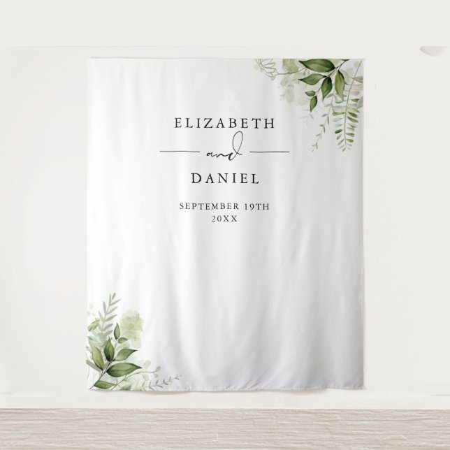 Greenery Floral Wedding Photo Booth Backdrop Tapestry (Front)