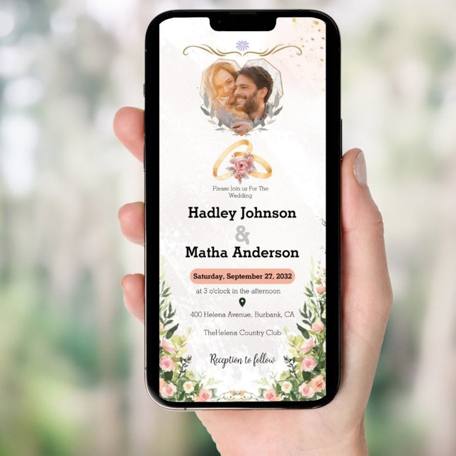  Greenery Floral Wedding Photo electronic  Invitation (Creator Uploaded)