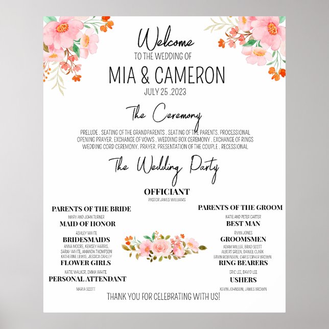 Greenery Floral Wedding Program Poster (Front)