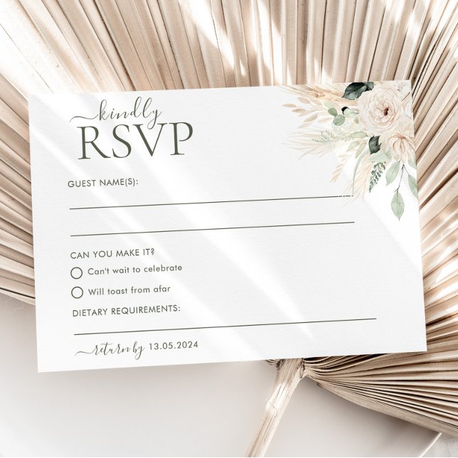 Greenery Floral Wedding RSVP Postcard Victoria (Front of RSVP Postcard)