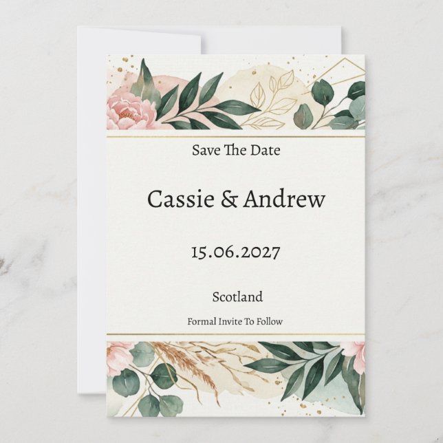 Greenery Floral Wedding Save The Date (Front)