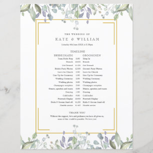 Greenery Floral Wedding Schedule Timeline