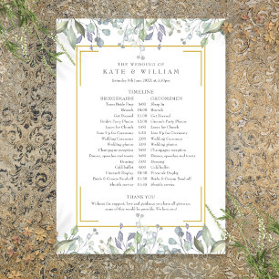 Greenery Floral Wedding Schedule Timeline Programme