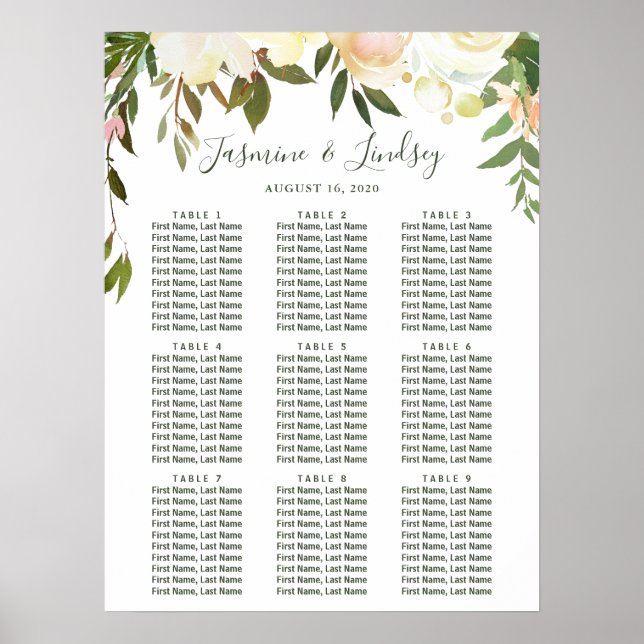 Greenery Floral Wedding Seating Chart (Front)