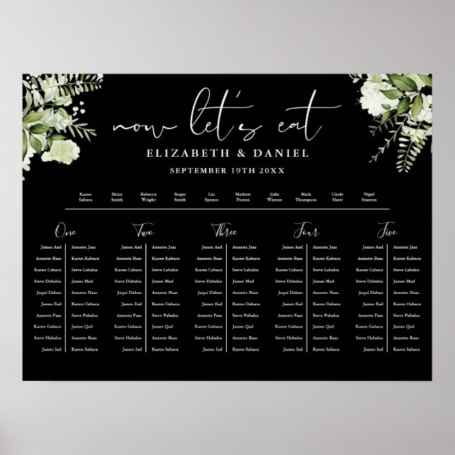 Greenery Floral Wedding Table Plan Seating Chart (Front)