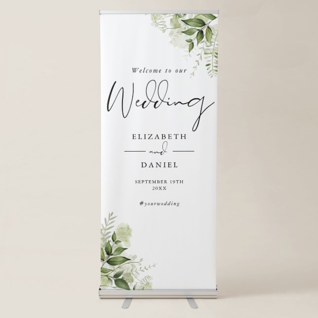 Greenery Floral Wedding Welcome Retractable Banner (Front)